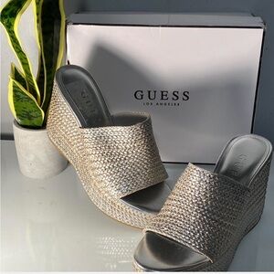 Guess Metallic Woven Wedge Sandals